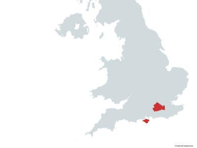 Map showing relative locations of Surrey and the Isle of Wight for school trips